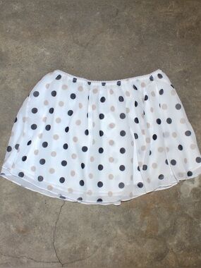 Frankie's Bikinis White Chiffon Skirt with Black and Brown Polka Dots